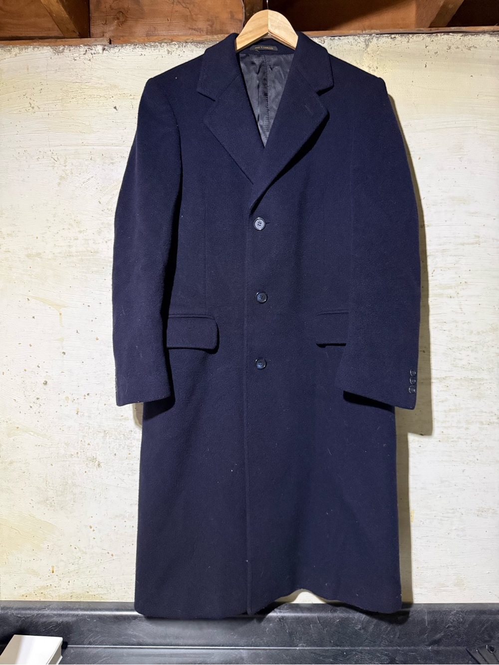 Vintage Adams Row Pure Wool Long Coat‎ Navy Men 38R Y2K Heavy Outer Quiet Luxury